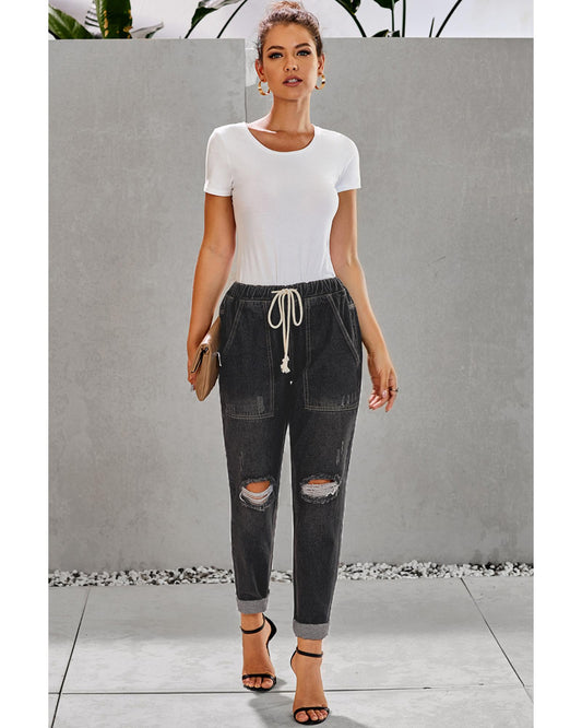 Azura Exchange Distressed Denim Jogger with Pocket Detail - 2XL