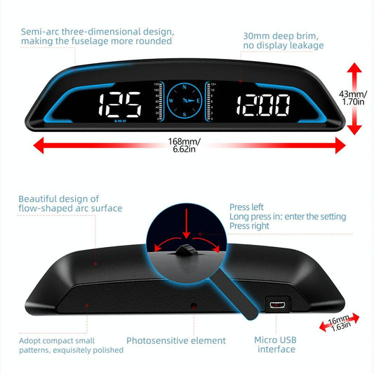 5.5 Inch Car Hud Display Gps Speed Alarm & Odometer