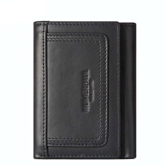 Rfid-blocking Leather Men Wallet with Multi-card Slots and Zipper Coin Pocket - Black