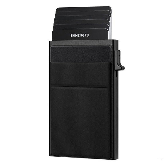 Men Slim Metal Rfid Blocking Wallet - Black