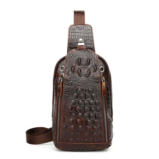 Men Cowhide Crocodile Texture Crossbody Chest Bag One Shoulder Design - Crocodile Pattern