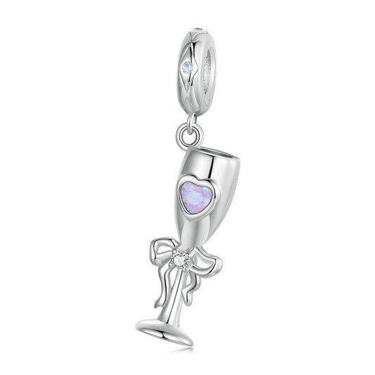 925 Sterling Silver Romantic Platinum Champagne Goblet Pendant