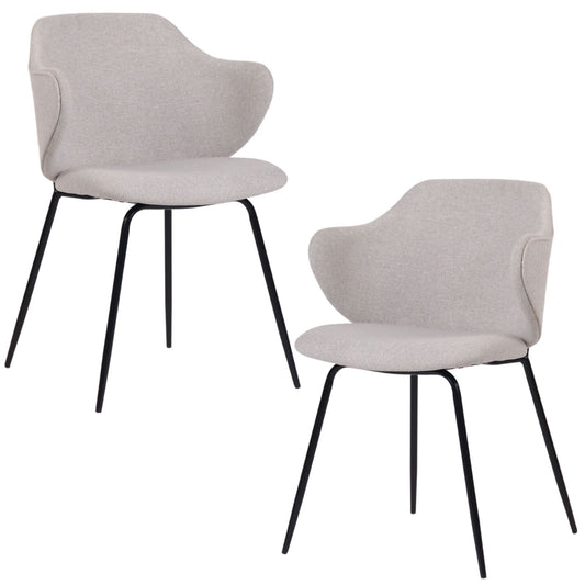 Set of 2 Dining Chairs Fabric with Metal Legs in Ivory Beige
