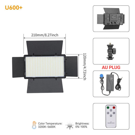 HridZ U600 LED Video Light – Dimmable Bi-Color 2500K-8500K Panel, Remote-Controlled, for Photography, YouTube, Vlogging, and Video Recording with AU Plug Power Adapter