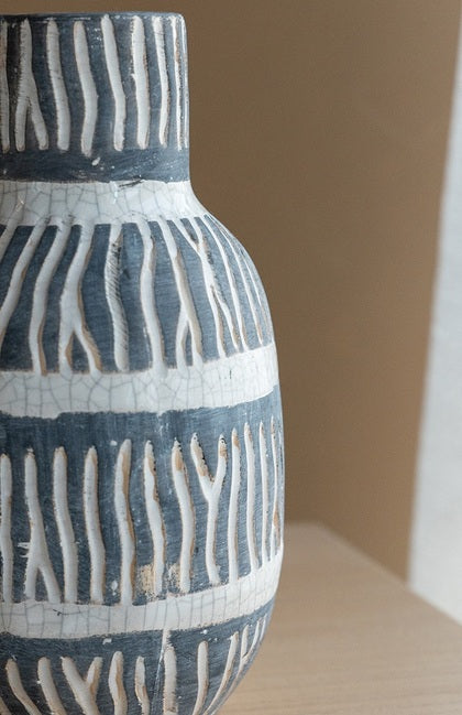 Cream & Grey Ceramic Vase 22cm