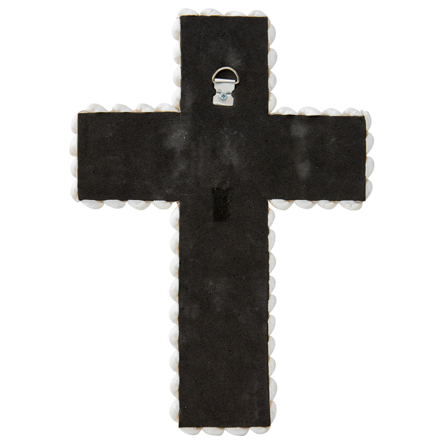 Handcrafted Shell & Narrow Weave Border Wall Hanging Cross 30x3cm