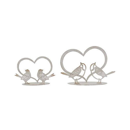 Set 2 Asst Lovebirds w Heart on Base Ornament 20cm