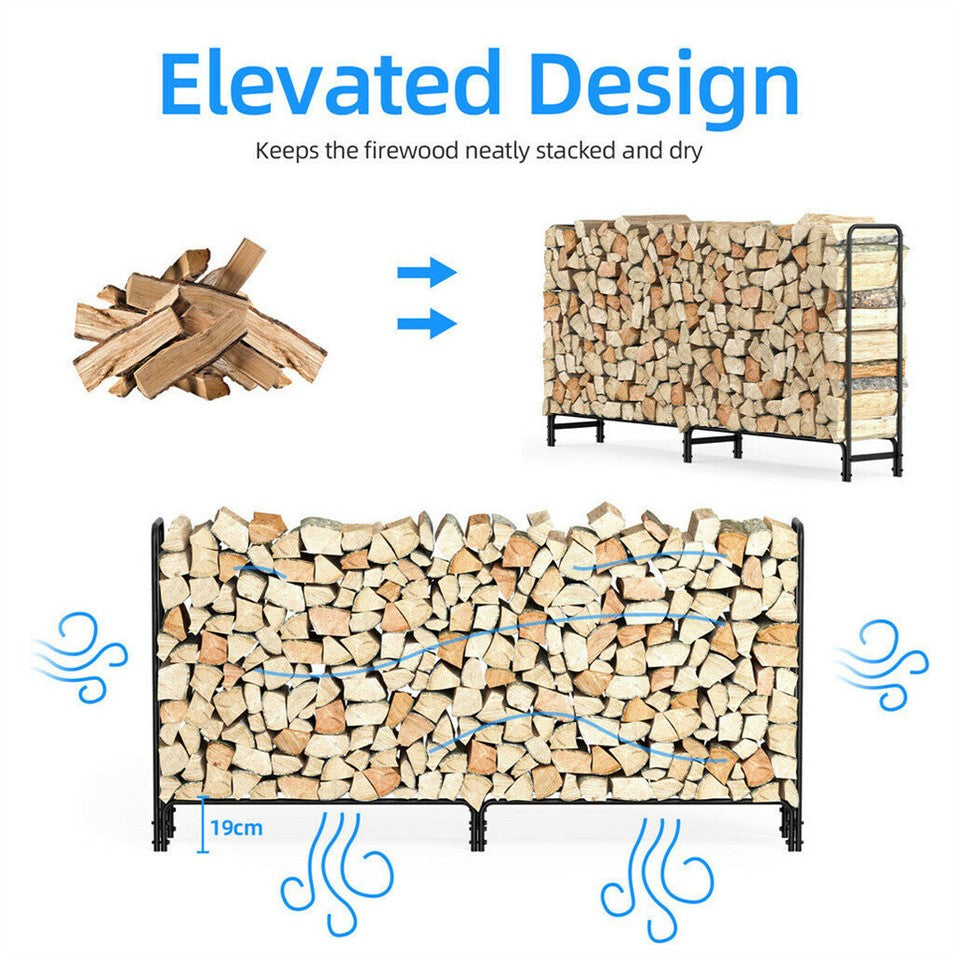 FIN 233cm Extra Long Heavy Duty Firewood Log Rack Metal Storage Holder Garden Indoor