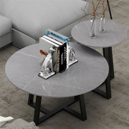 Set of 2 Grey Sintered Stone Tables