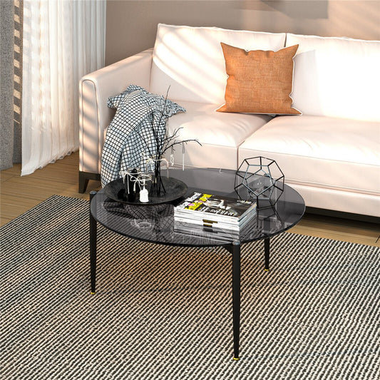 Chic Round Glass Coffee Table with Metal Legs