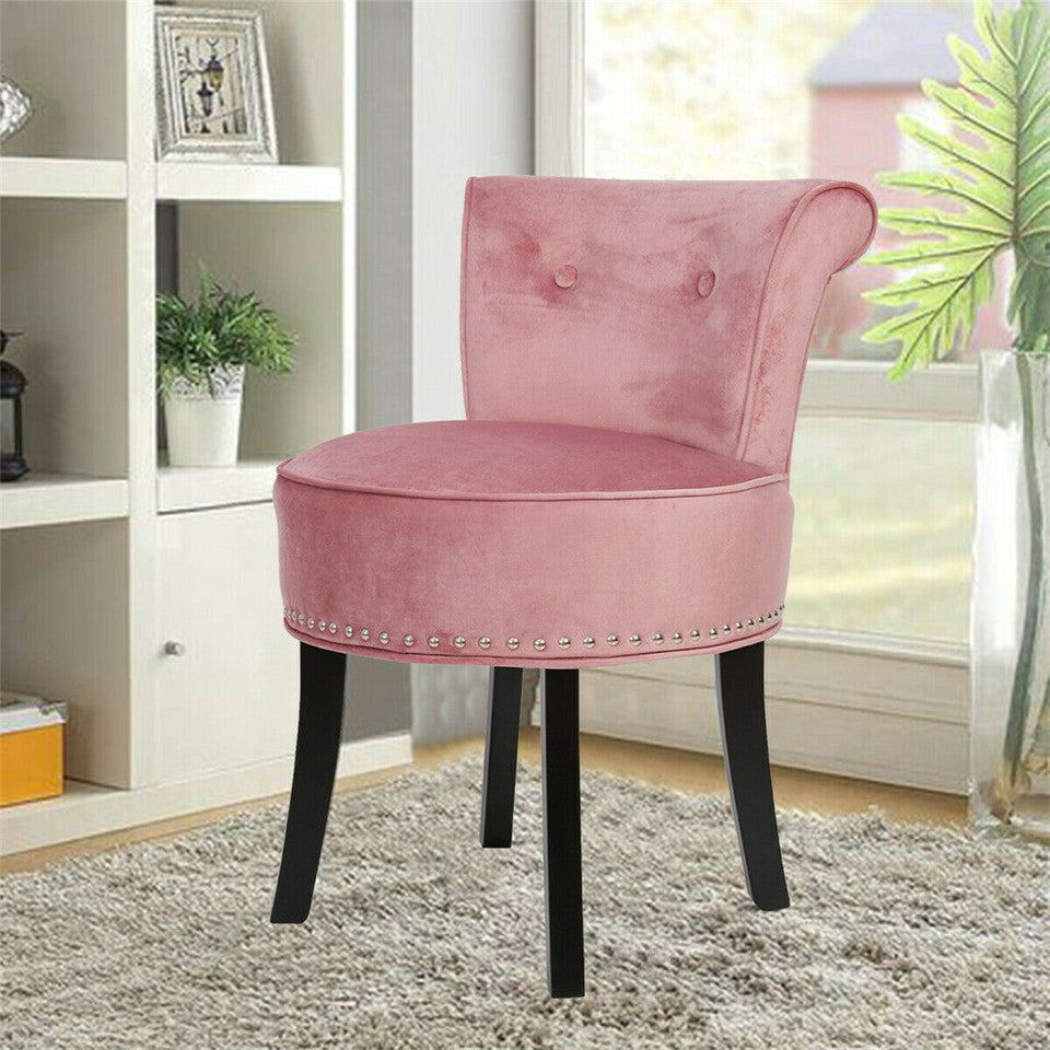 Round Vanity Stool with Padded Seat and Backrest