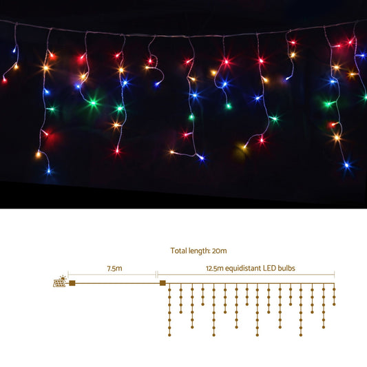 Jingle Jollys 12.5M Solar Christmas Lights Icicle String Light Multi Colour