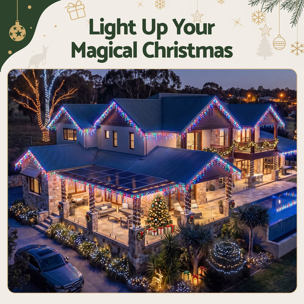 Jingle Jollys 12.5M Solar Christmas Lights Icicle String Light Multi Colour