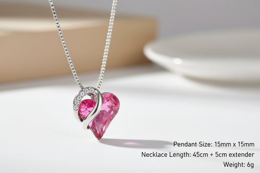 Silver Plated Infinity Love Heart Pendant With Birthstone Crystals Jewelry Gifts for Wife Necklaces for Women (Dark Pink)