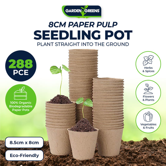 Garden Greens 288PCE Seedling Paper Pulp Pots Organic Biodegradable 8.5 x 8cm