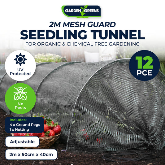 Garden Greens12PCE Seedling Tunnel Mesh Guard Adjustable Foldable Reusable 2m