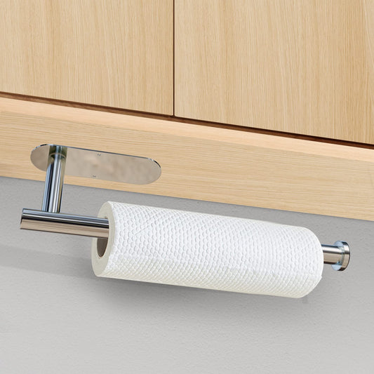 Kitchen Paper Holder Under Cabinet Wall Mount Adhesive Paper Towel Holder Silver