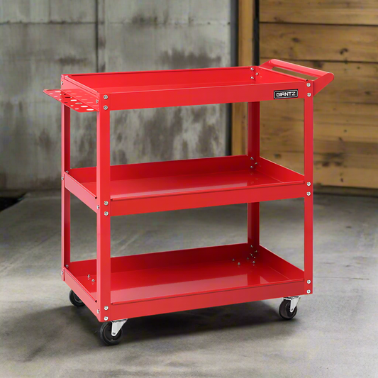 Giantz 3-Tier Tool Cart Trolley Workshop Garage Storage Organizer Red