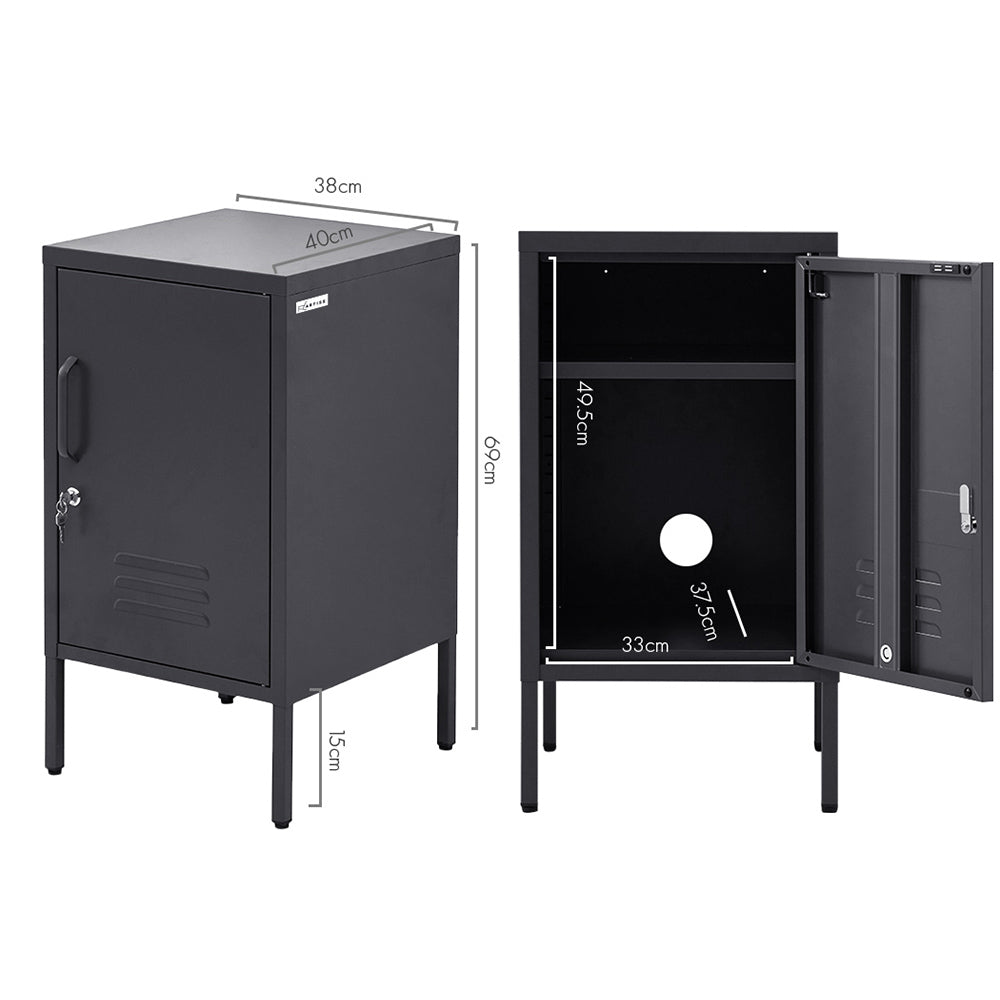 ArtissIn Bedside Table Metal Cabinet - MINI Black