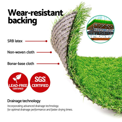 Prime Turf Artificial Grass 20mm 1mx10m Synthetic Fake Lawn Turf Plastic Plant 4-coloured