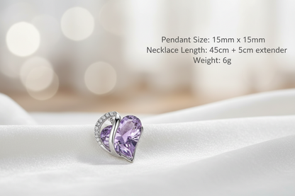 Silver Plated Infinity Love Heart Pendant With Birthstone Crystals Jewelry Gifts for Wife Necklaces for Women (Alexandrite Light Purple)