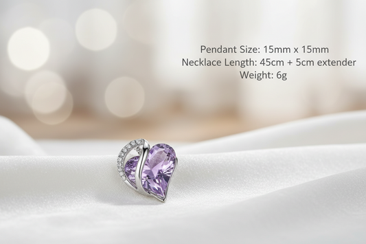 Silver Plated Infinity Love Heart Pendant With Birthstone Crystals Jewelry Gifts for Wife Necklaces for Women (Alexandrite Light Purple)