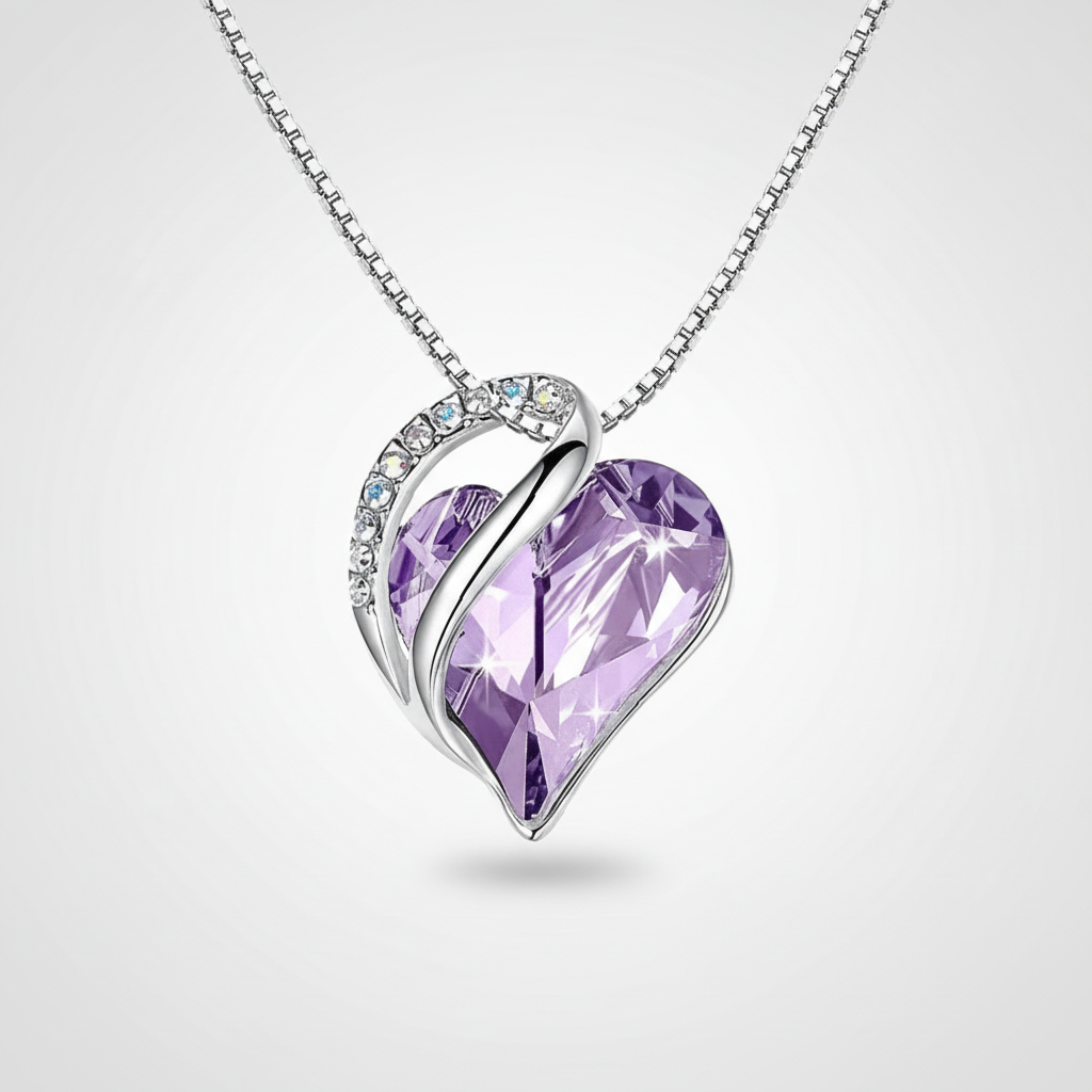 Silver Plated Infinity Love Heart Pendant With Birthstone Crystals Jewelry Gifts for Wife Necklaces for Women (Alexandrite Light Purple)