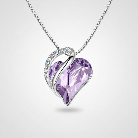 Silver Plated Infinity Love Heart Pendant With Birthstone Crystals Jewelry Gifts for Wife Necklaces for Women (Alexandrite Light Purple)