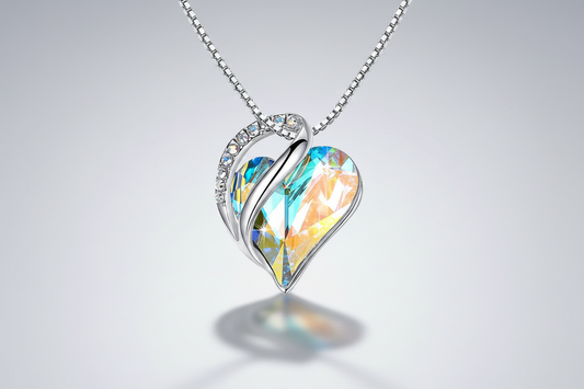 Silver Plated Infinity Love Heart Pendant With Birthstone Crystals Jewelry Gifts for Wife Necklaces for Women (Diamond Clear White)