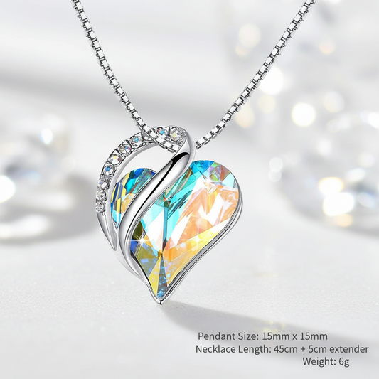 Silver Plated Infinity Love Heart Pendant With Birthstone Crystals Jewelry Gifts for Wife Necklaces for Women (Diamond Clear White)