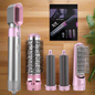 Pink 5-in-1 Hot Air Styler - Automatic Hair Curling and Straightening Brush with Leafless Dryer