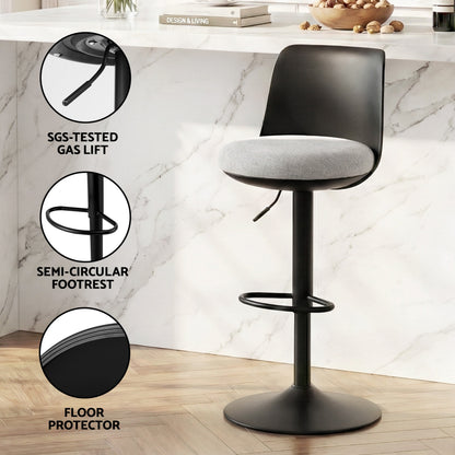 Artiss 2x Bar Stools Kitchen Swivel Gas Lift Counter Dining Chair Curved Black