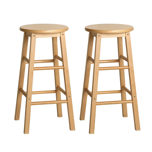 Artiss 2x Bar Stools Round Chairs Wooden Nature