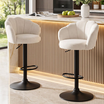 Artiss 2x Bar Stools Counter Chair Adjustable Shell Backrest Velvet Nessah Ivory