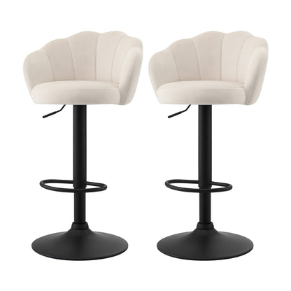 Artiss 2x Bar Stools Counter Chair Adjustable Shell Backrest Velvet Nessah Ivory