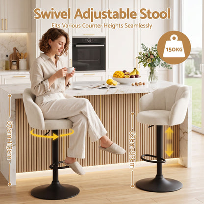 Artiss 2x Bar Stools Counter Chair Adjustable Shell Backrest Velvet Nessah Ivory