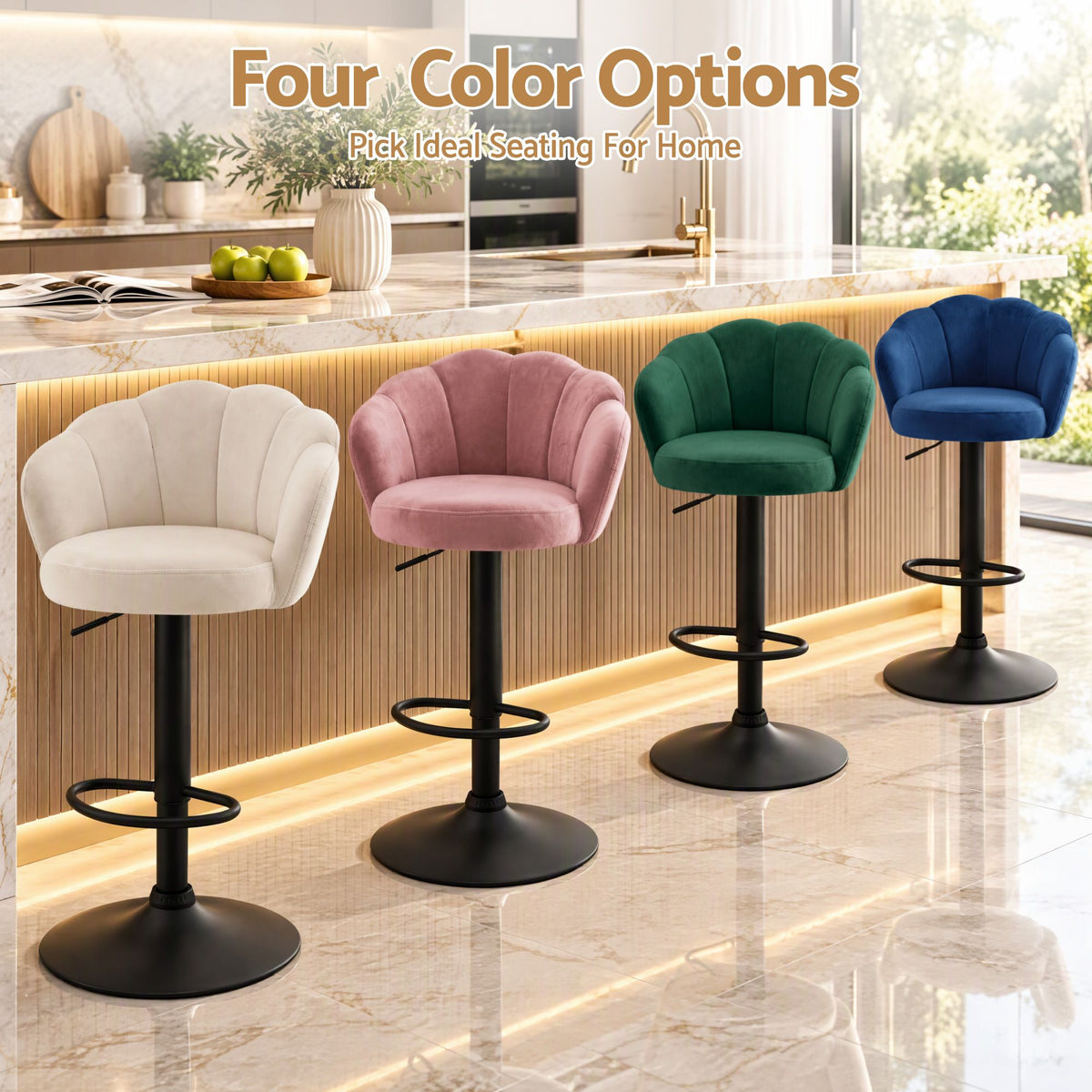 Artiss 2x Bar Stools Counter Chair Adjustable Shell Backrest Velvet Nessah Ivory