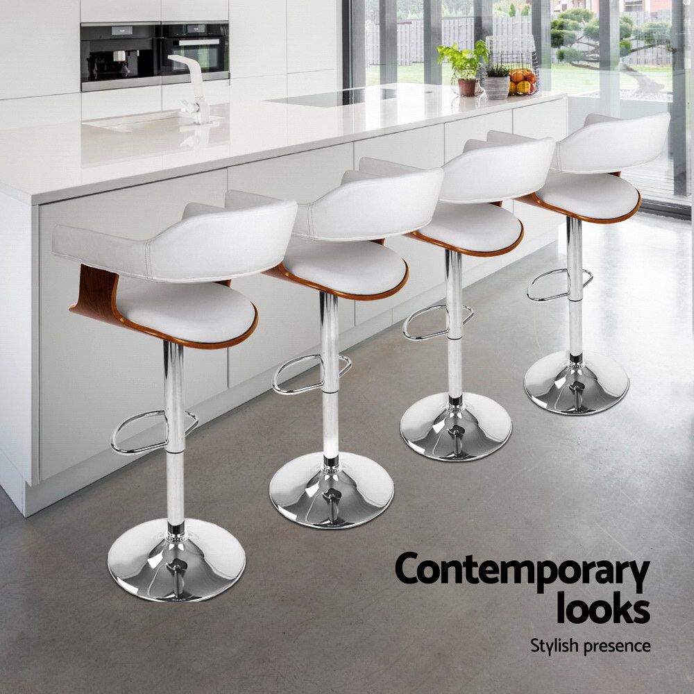 Artiss Bar Stools X3 Kitchen Counter Chair Gas Lift Swivel PU Selina White