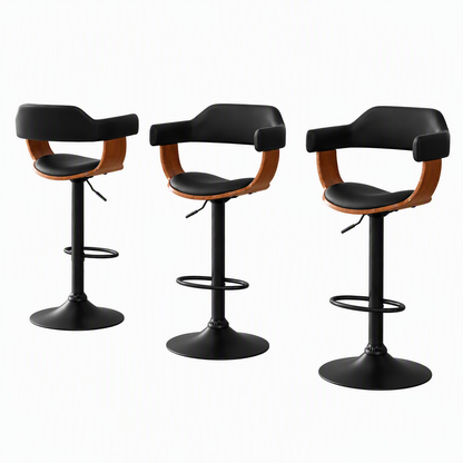 Artiss Bar Stools X3 Kitchen Counter Chair Gas Lift Swivel PU Selina All Black
