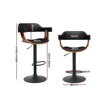 Artiss Bar Stools X3 Kitchen Counter Chair Gas Lift Swivel PU Selina All Black