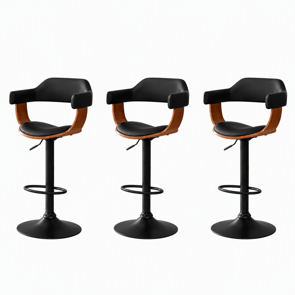 Artiss Bar Stools X3 Kitchen Counter Chair Gas Lift Swivel PU Selina All Black