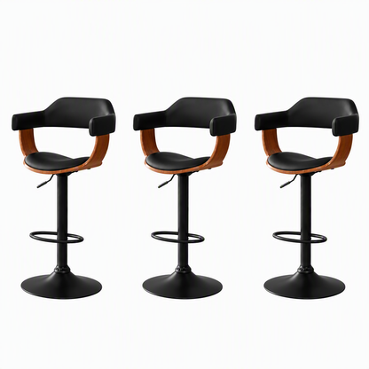 Artiss Bar Stools X3 Kitchen Counter Chair Gas Lift Swivel PU Selina All Black