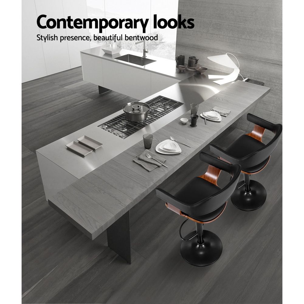 Artiss Bar Stools X3 Kitchen Counter Chair Gas Lift Swivel PU Selina All Black