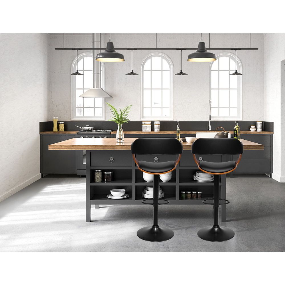 Artiss Bar Stools X3 Kitchen Counter Chair Gas Lift Swivel PU Selina All Black