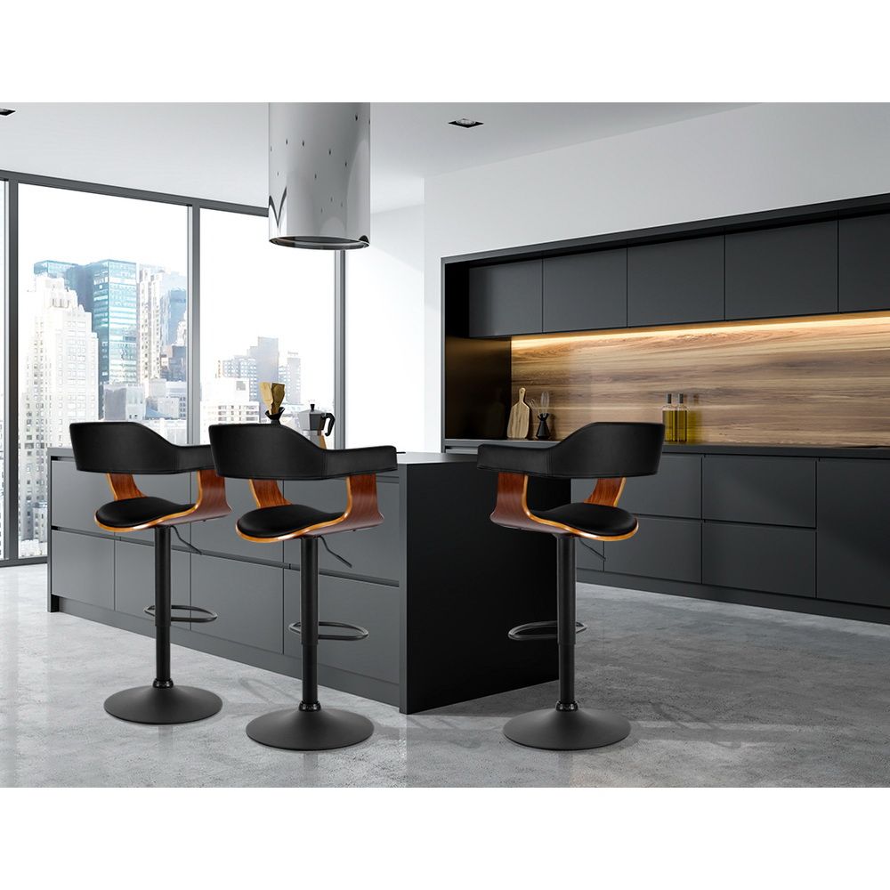 Artiss Bar Stools X3 Kitchen Counter Chair Gas Lift Swivel PU Selina All Black