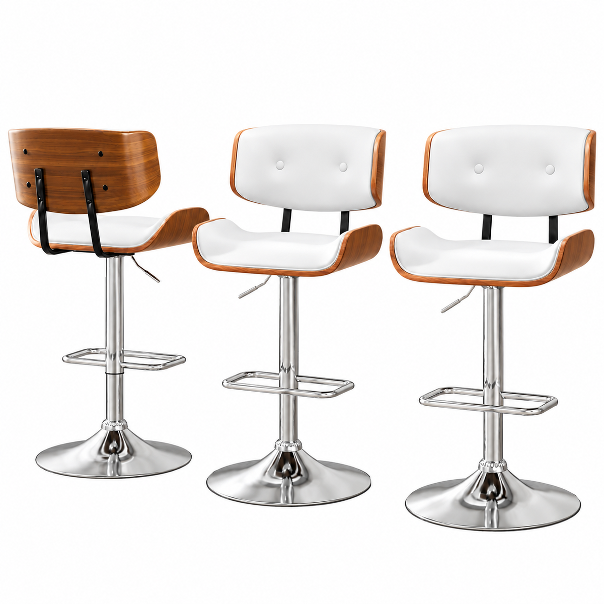 Artiss Bar Stools X3 Kitchen Counter Chair Gas Lift Swivel PU Cherry White