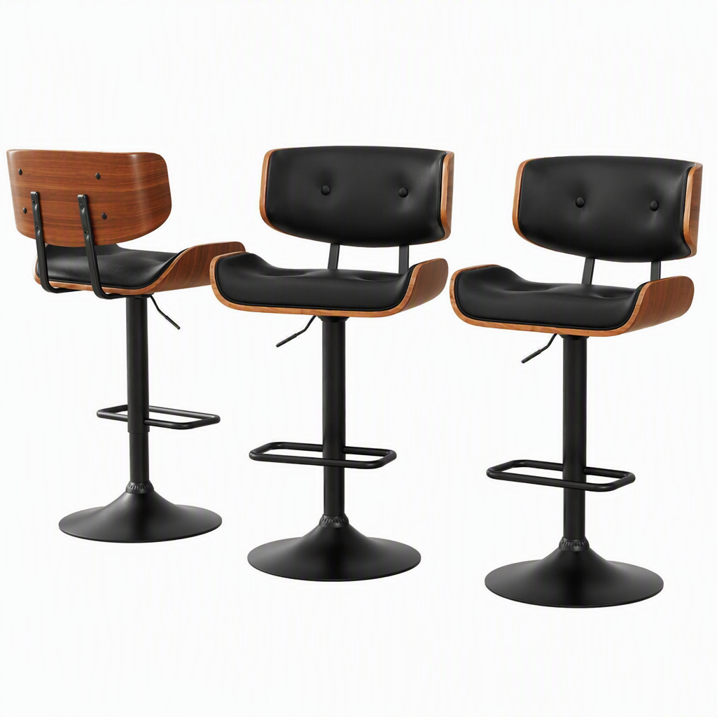 Artiss Bar Stools X3 Kitchen Counter Chair Gas Lift Swivel PU Cherry All Black