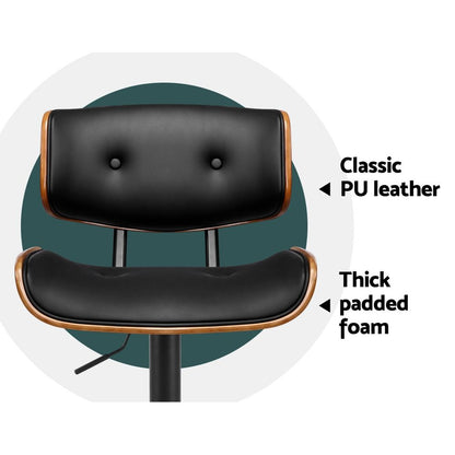 Artiss Bar Stools X3 Kitchen Counter Chair Gas Lift Swivel PU Cherry All Black