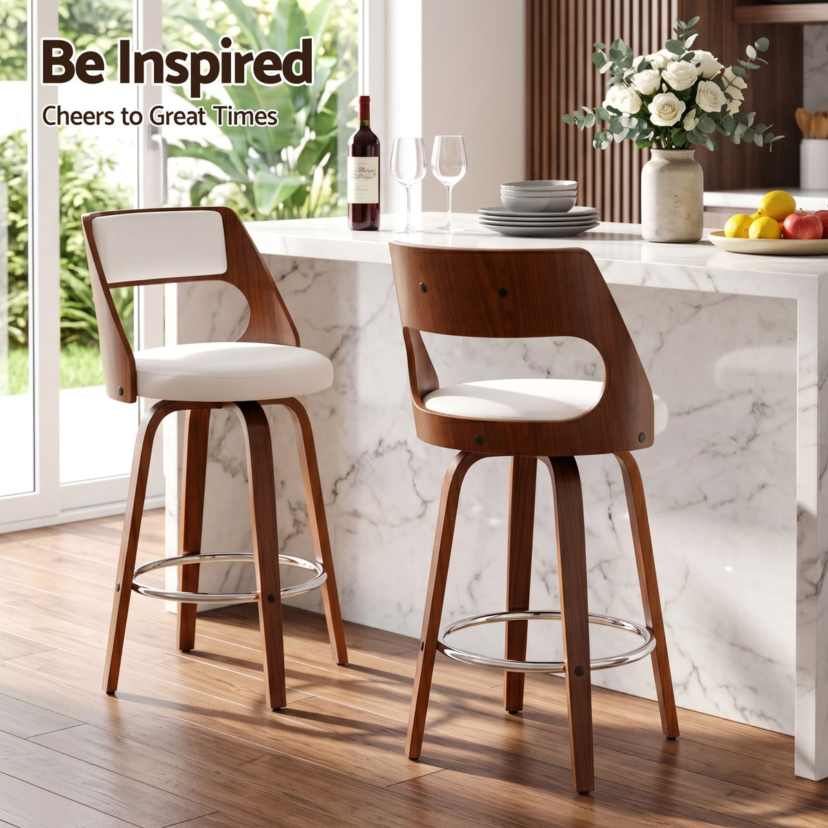 Artiss Wooden Bar Stools Set of 2 Swivel Kitchen Counter Stools Chair 65cm