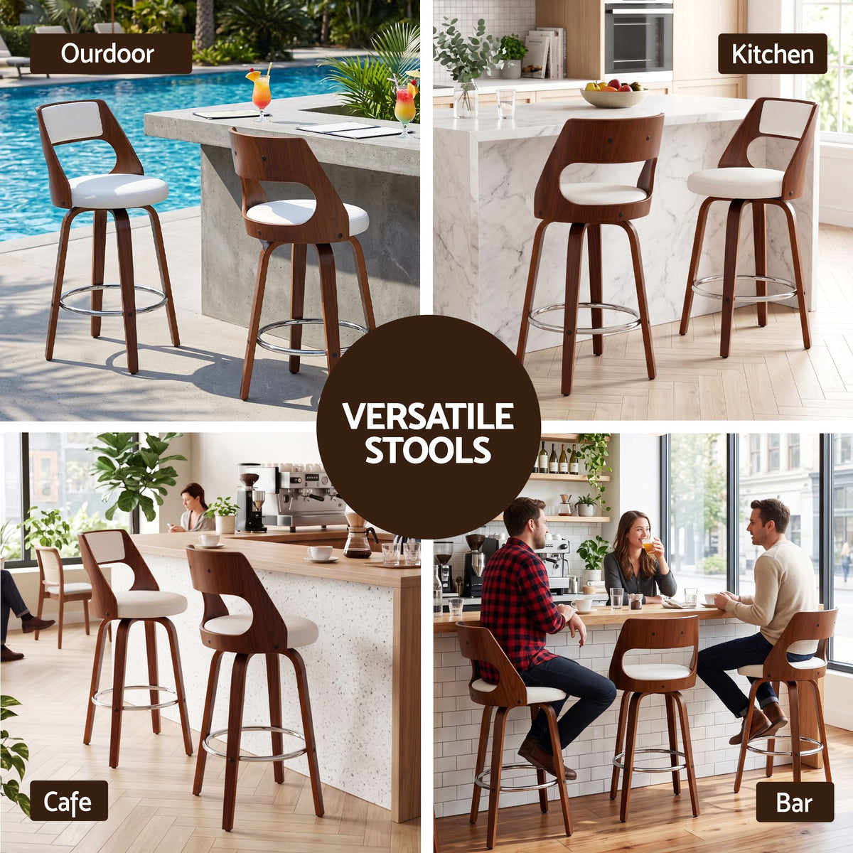 Artiss Wooden Bar Stools Set of 2 Swivel Kitchen Counter Stools Chair 65cm